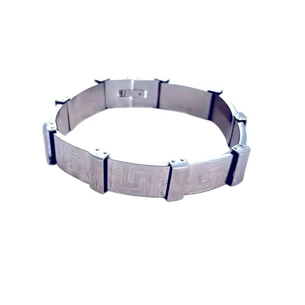 Stainless Steel Greek Key Metal Link Bracelet